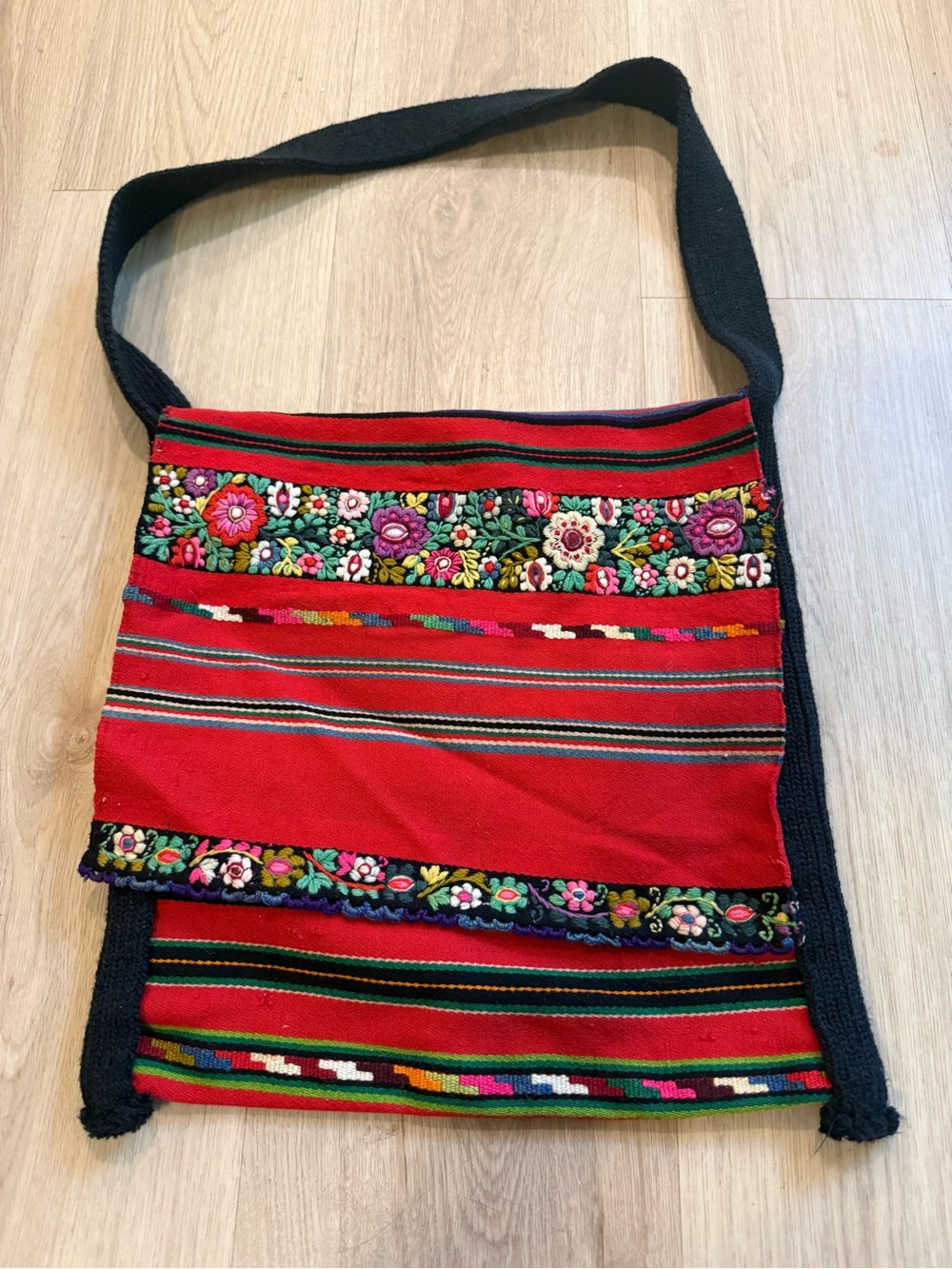 Handcrafted Red Floral Embroidered Crossbody Bag